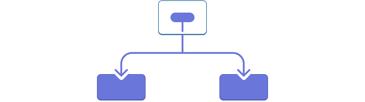Diagram with a tree of three components. The parent contains a bubble representing a value highlighted in purple. The value flows down to each of the two children, both highlighted in purple.